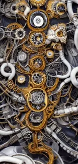 Steampunk-themed wallpaper with intricate gear and clockwork design.