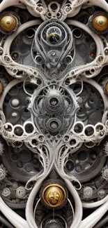 Intricate steampunk wallpaper with gears and metallic design elements.