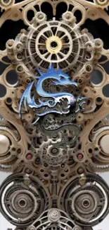 Steampunk dragon art with intricate designs in beige and metallic tones.