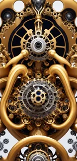 Intricate golden steampunk gear art mobile wallpaper.