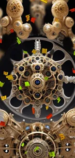 Intricate steampunk gear design with vibrant colors.