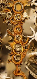 Steampunk gear design wallpaper with intricate copper details.