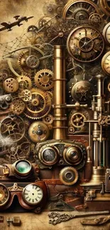 Intricate steampunk gears and machinery design with vintage aesthetics.