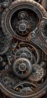 Steampunk gears and intricate metal design wallpaper.