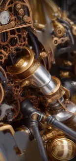 Steampunk-themed wallpaper with intricate metallic gears.