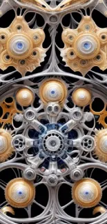 Steampunk-inspired wallpaper with intricate gears and metallic designs.