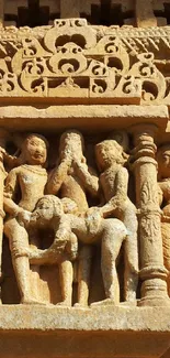 Intricate historical stone carving detail in warm earthy tones.