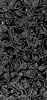 Intricate black and white swirl pattern mobile wallpaper.