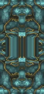 Fluid teal and gold abstract mobile wallpaper design.