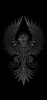 Intricate tribal eagle design on black wallpaper.