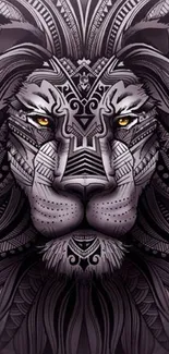 Intricate tribal lion design in dark shades, perfect for mobile wallpaper.