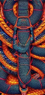 Intricate tribal snake pattern in vibrant colors.