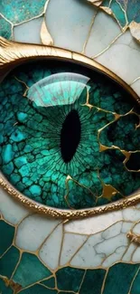 Close-up of a turquoise dragon eye with intricate details and textures.