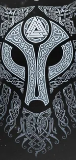 Intricate Viking wolf design with Celtic patterns in dark gray and silver tones.