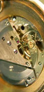 Close-up of intricate watch mechanism with metal gears.