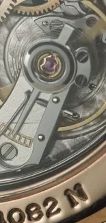 Close-up of intricate watch mechanism with metal gears.