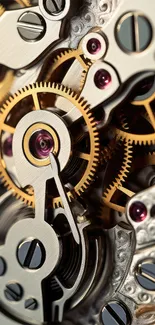 Close-up of detailed watch gears in motion.