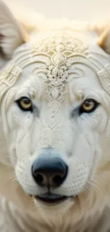 Intricate artistic design of a white wolf wallpaper.