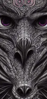 Intricate mystical wolf face art wallpaper with detailed textures.