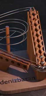 Intricate wooden marble track on display.
