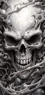 Intricate skull with abstract detail on mobile wallpaper.