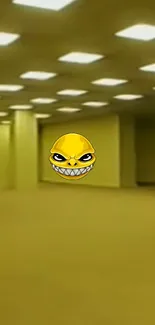 Yellow room wallpaper with cartoon face design.