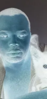 Inverted cyan portrait with a pet.