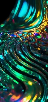 Vibrant abstract wave wallpaper with iridescent hues.