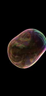 Glowing bubble with vibrant colors on a black background, creating a dark aesthetic.