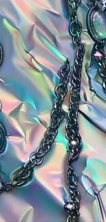Iridescent chain design on colorful backdrop