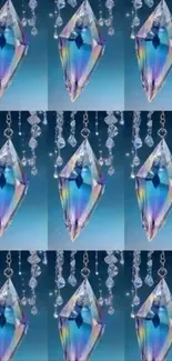 Iridescent crystal gems on blue background, perfect for a phone wallpaper.