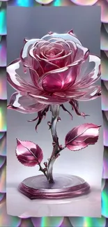 Crystal rose with iridescent colors on a mobile wallpaper.