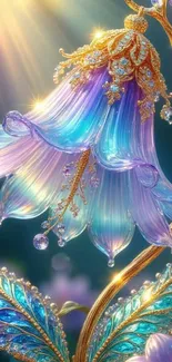 Iridescent fantasy flower with gold accents.