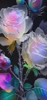 Iridescent roses with vibrant petals.