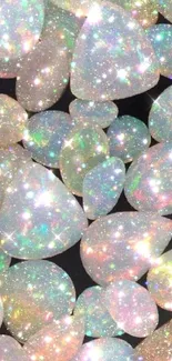 Iridescent opal-like gemstones sparkle on mobile wallpaper.