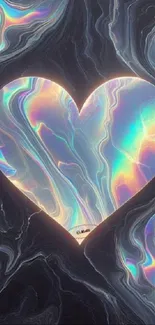 Iridescent heart design on abstract background.