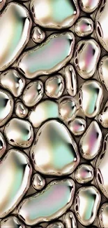 Iridescent liquid metal wallpaper with glossy surface and fluid design.