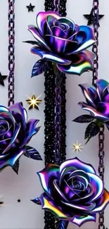 Iridescent roses with stars on wallpaper.