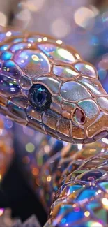 Iridescent snake with colorful scales and fantasy design.