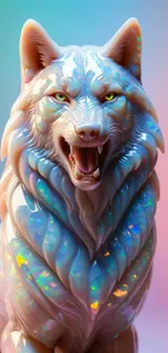 Iridescent wolf with pastel gradient background.