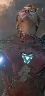 Iron Hero in battle with detailed suit and intense pose.