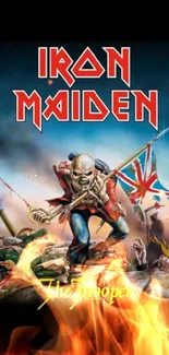 Iron Maiden The Trooper mobile wallpaper with vibrant artwork.