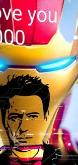 Iron Man inspired mobile wallpaper with golden mask.