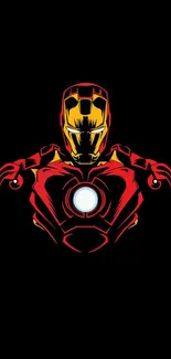 Minimalist Iron Man wallpaper with red-yellow design on a black background.