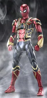 Iron Spider superhero in red armor stands ready.