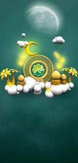 Islamic moonlit night mobile wallpaper with moon and lanterns.