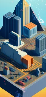 Isometric cityscape wallpaper with modern architectural designs.