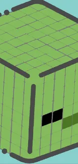 Isometric design of a green cube with a grid pattern.