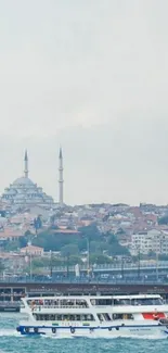 Boat navigating Istanbul's scenic skyline.