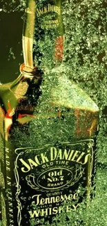 Jack Daniel's bottle with green splashes, creating a dynamic art effect.